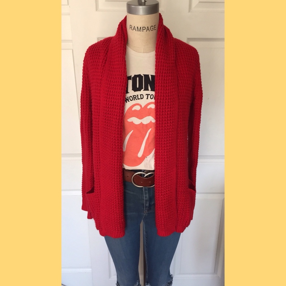 Red cardigan sweater